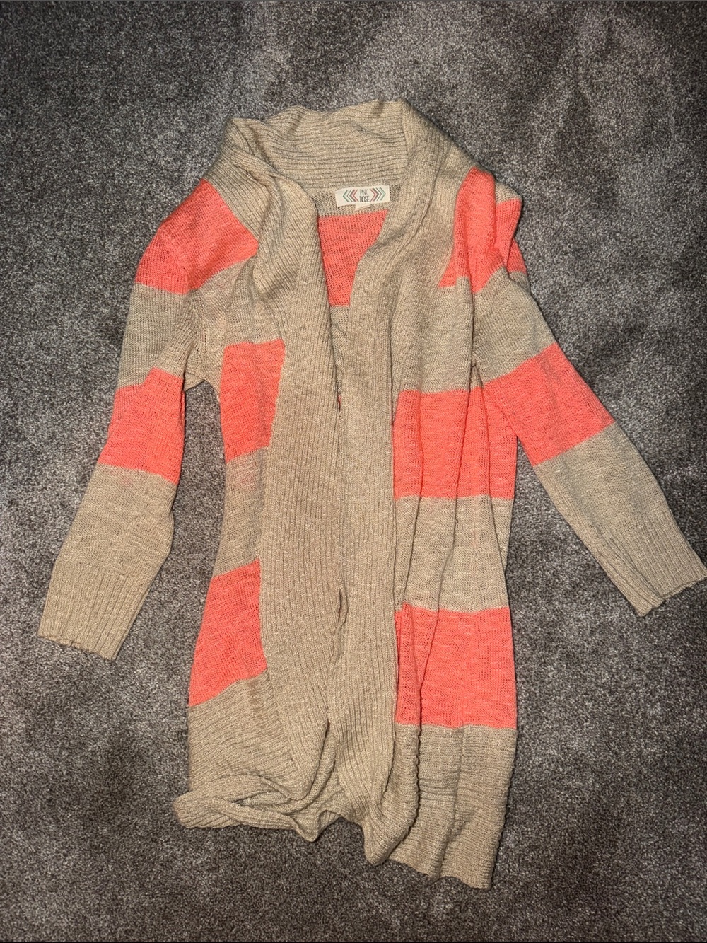 Pink Rose Beige and Coral Stripe Open Front Cardigan